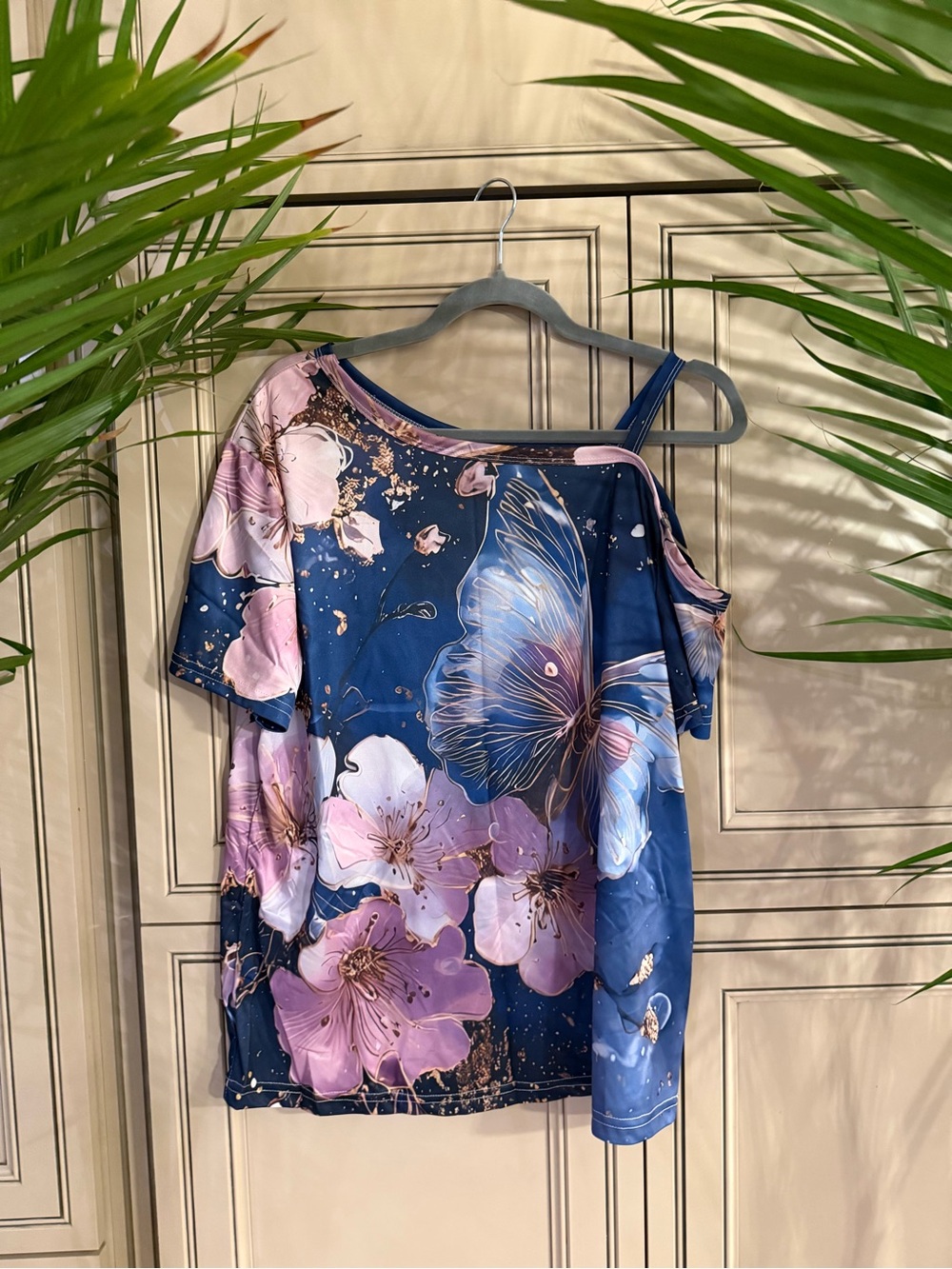 New Reba Wisdom Western Floral Butterfly Off-Shoulder Women’s Top Shirt Blouse